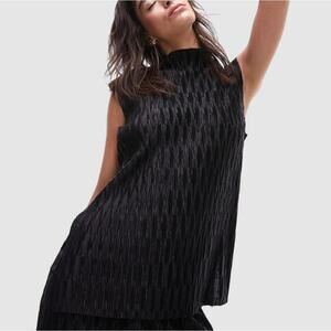 Topshop premium plisse top in black